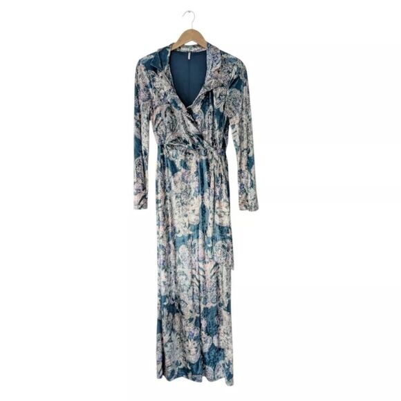 Free People Blue Delphine Velvet Long Sleeve Jumpsuit - Picture 2 of 8